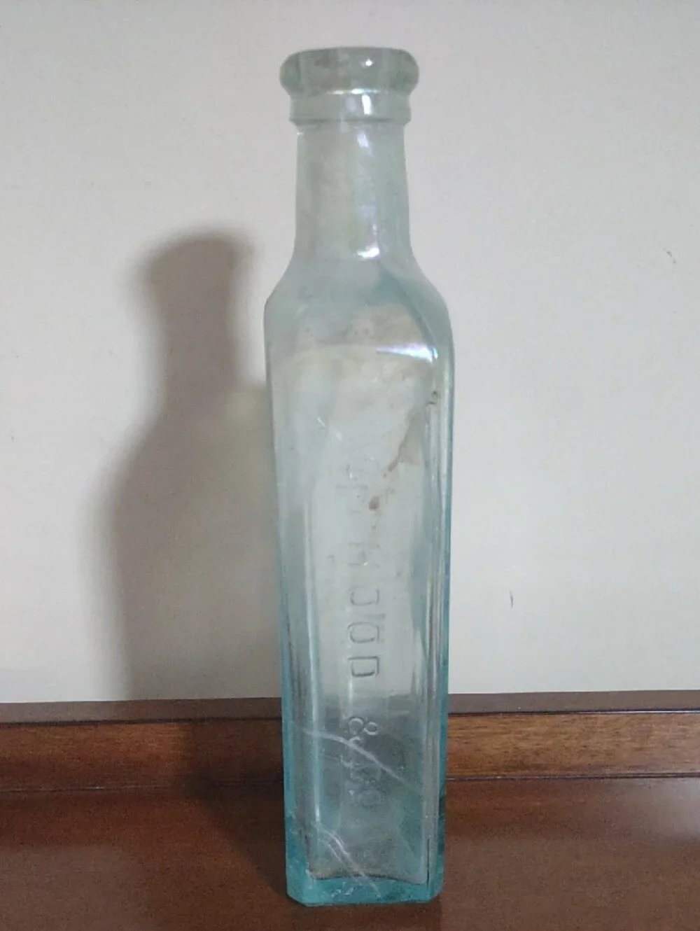 Hoods Sarsa Parilla Clear Aqua Glass Bottle Decorative Vase